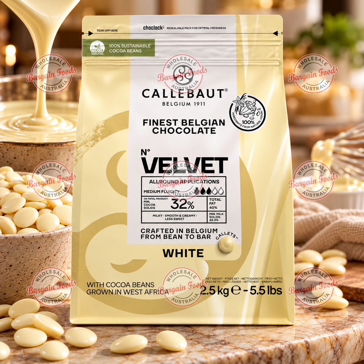Callebaut 32% Velvet White Couverture Chocolate - 2.5kg