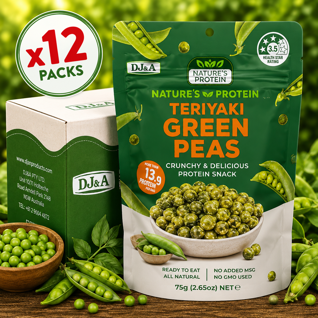 DJ&A Teriyaki Green Peas - 75g x12 (BULK)