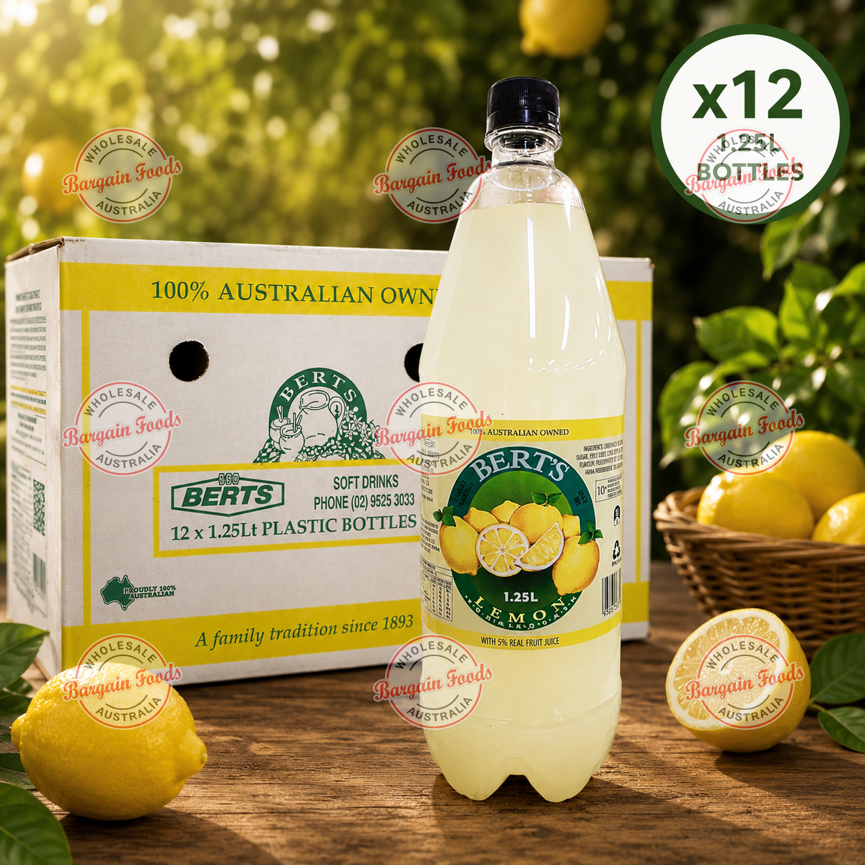 Berts Lemon Soda Bottles - 1.25L x12 (BULK)