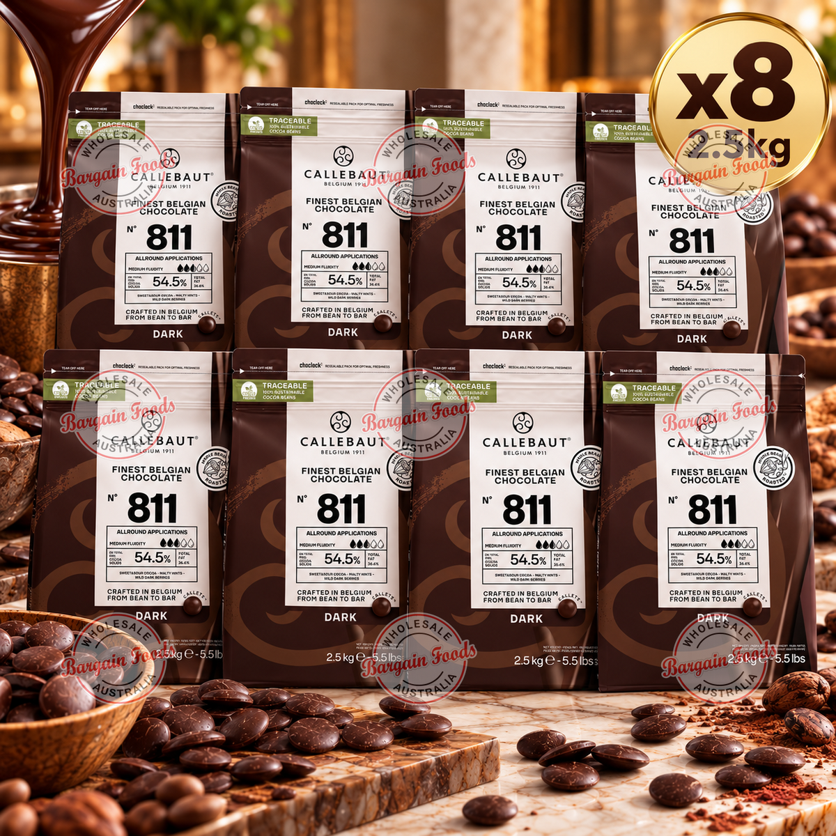 Callebaut 811 54.5% Couverture Dark Chocolate - 2.5kg x8 (BULK)