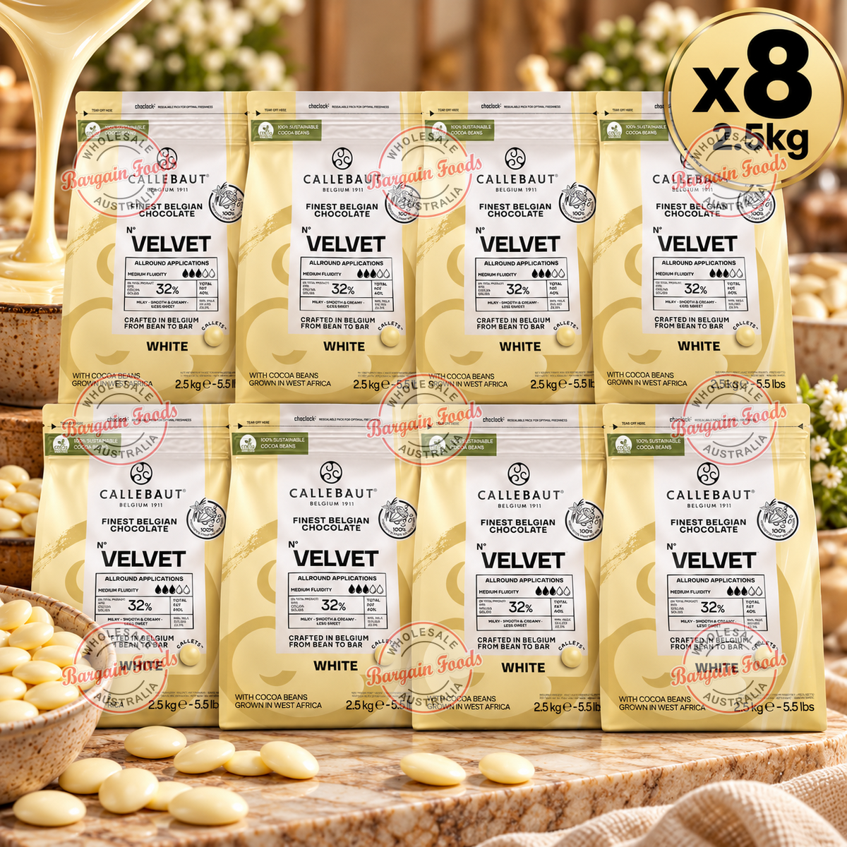 Callebaut 32% Velvet White Couverture Chocolate - 2.5kg x8 (BULK)