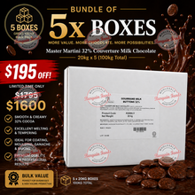 Master Martini 32% Couverture Milk Chocolate Melts - 20kg (BULK BUNDLE OF x5)