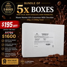 Master Martini 32% Couverture Milk Chocolate Melts - 20kg (BULK BUNDLE OF x5)