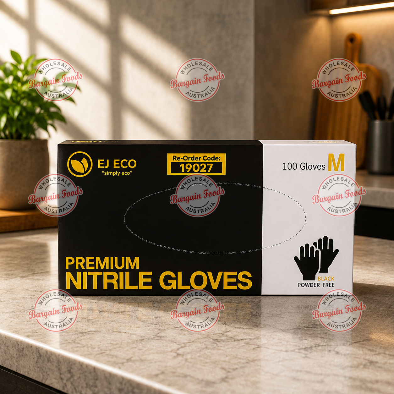 EJ ECO Premium Nitrile Black Medium Gloves Box - 100pcs Sleeve