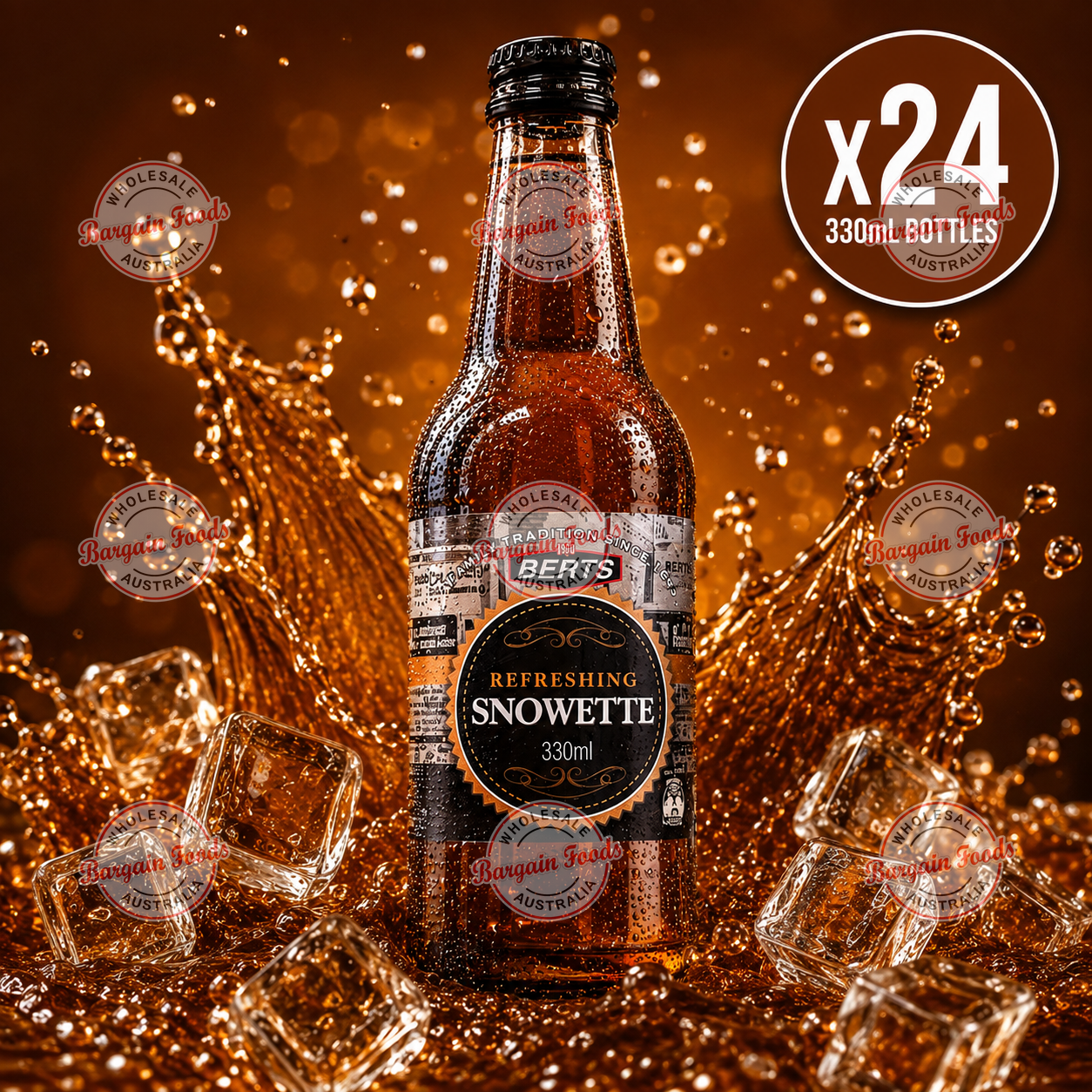 Berts Soda Glass Bottles Snowette - 330ml x24 (BULK)