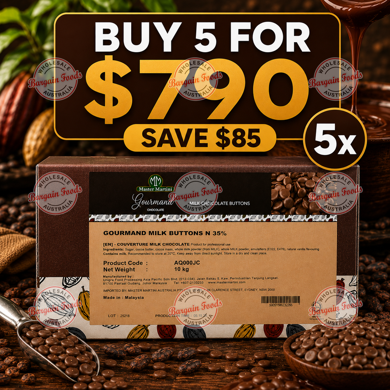 Master Martini 35% Couverture Milk Chocolate - 10kg (BULK BUNDLE OF x5)