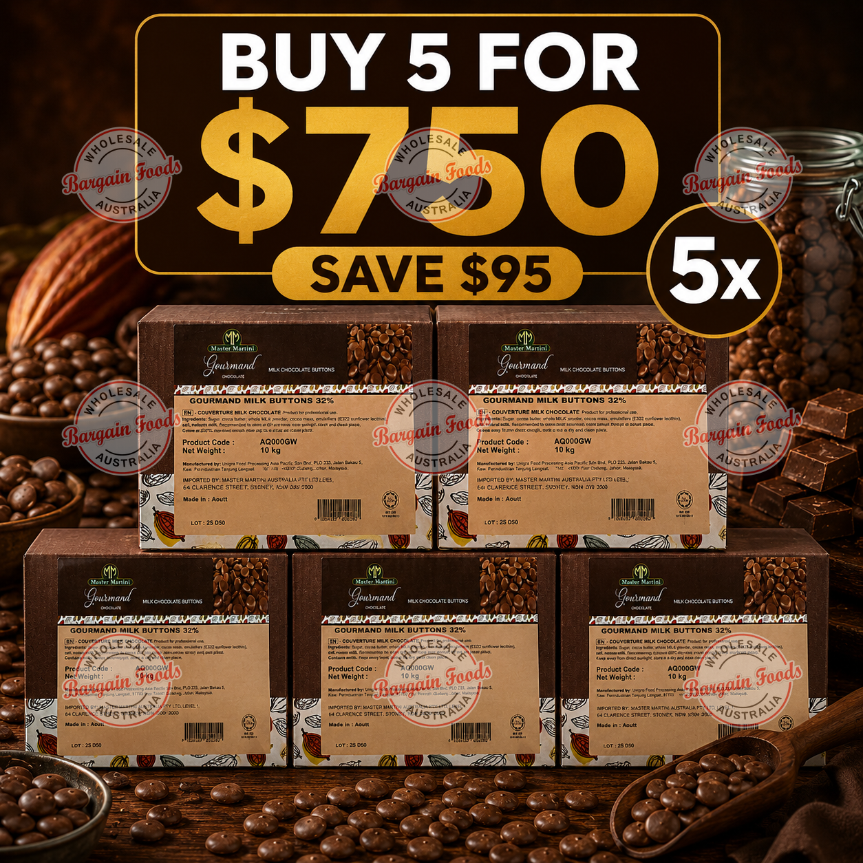 Master Martini 32% Couverture Milk Chocolate - 10kg (BULK BUNDLE OF x5) BB 11/2026