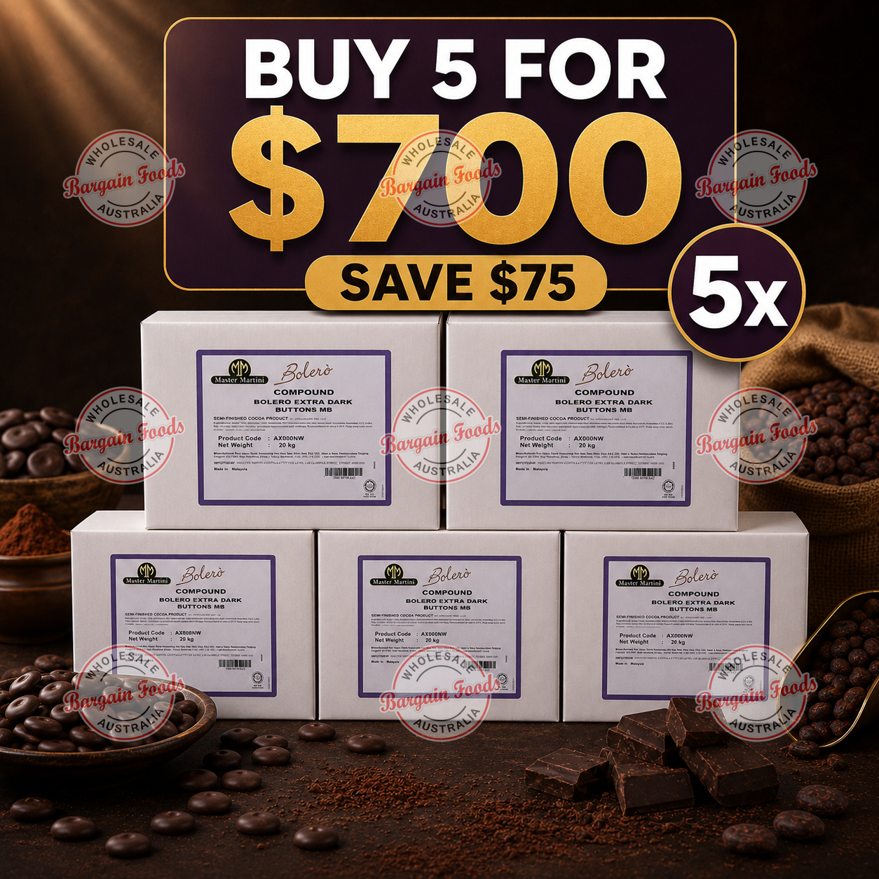 Master Martini Bolero Compound Extra Dark Chocolate - 20kg (BUNDLE OF x5)