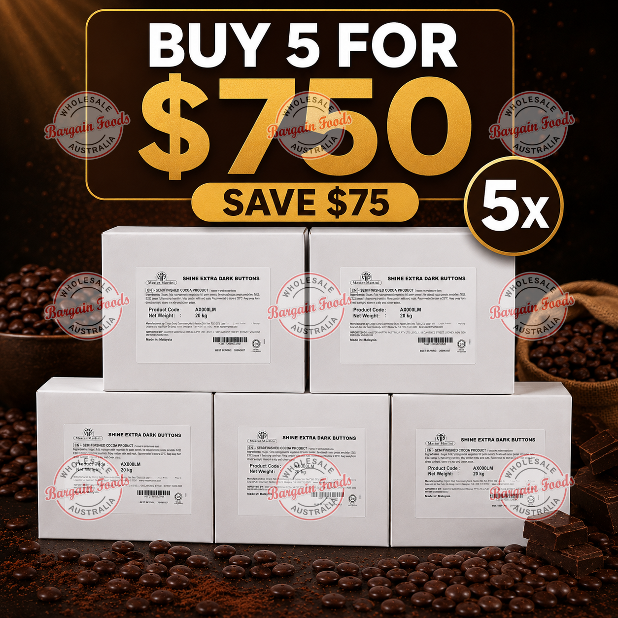 Master Martini Shine Extra Compound Dark Chocolate - 20kg (BUNDLE OF x5)
