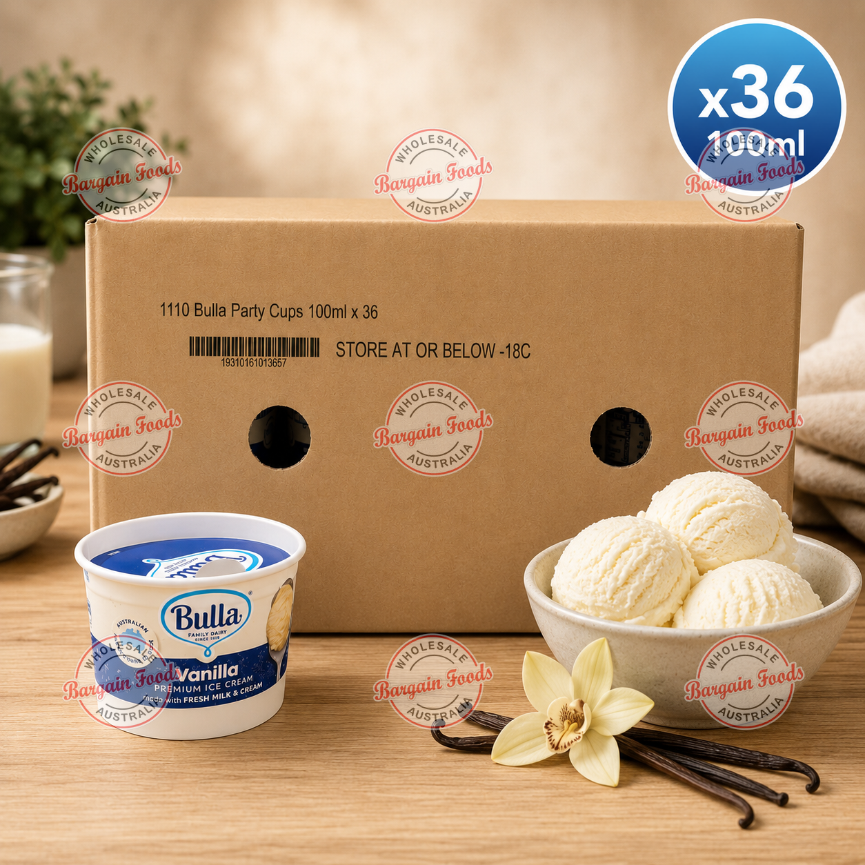 Bulla Vanilla Ice Cream Cups - 100ml x36