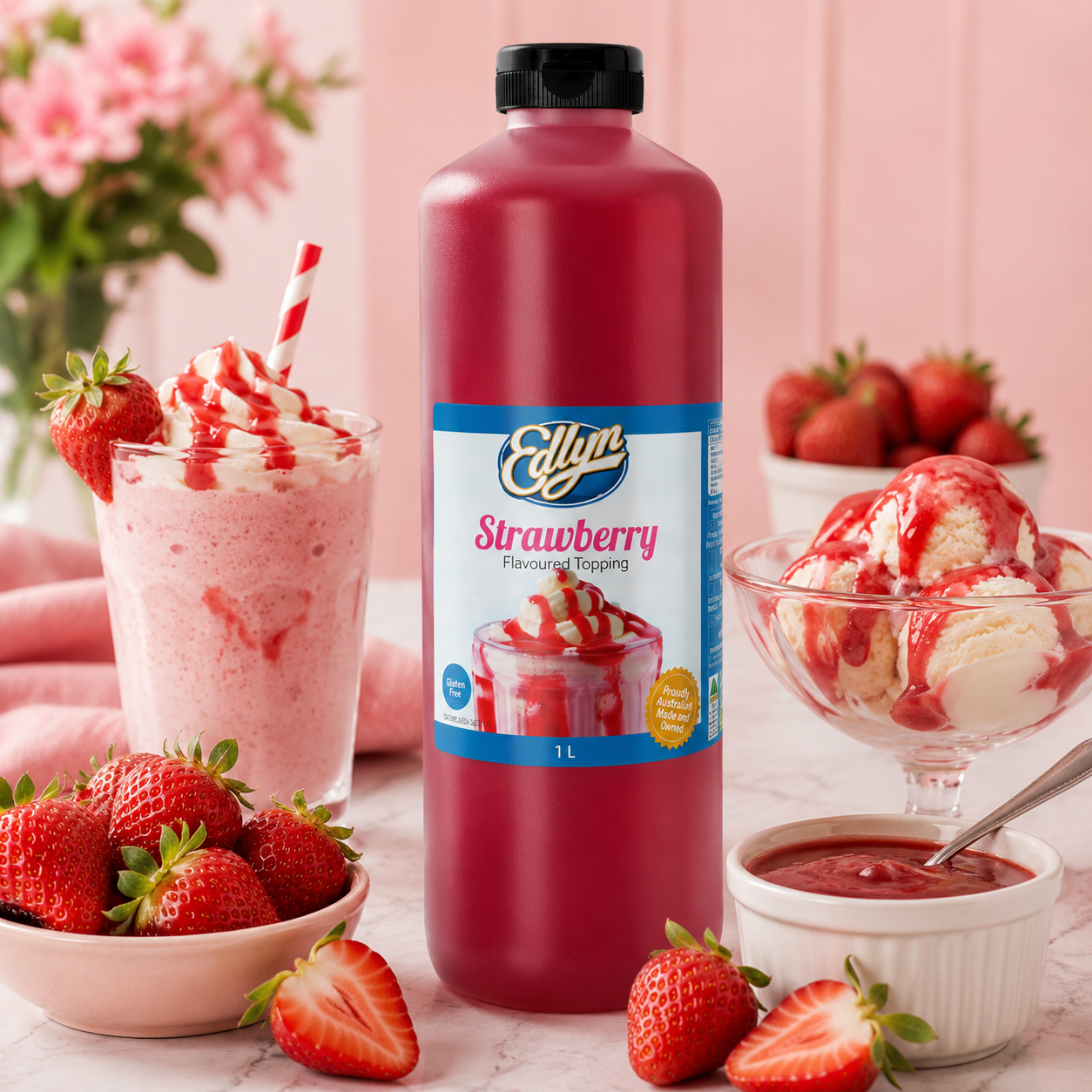 Edlyn Strawberry Flavoured Topping - 1L