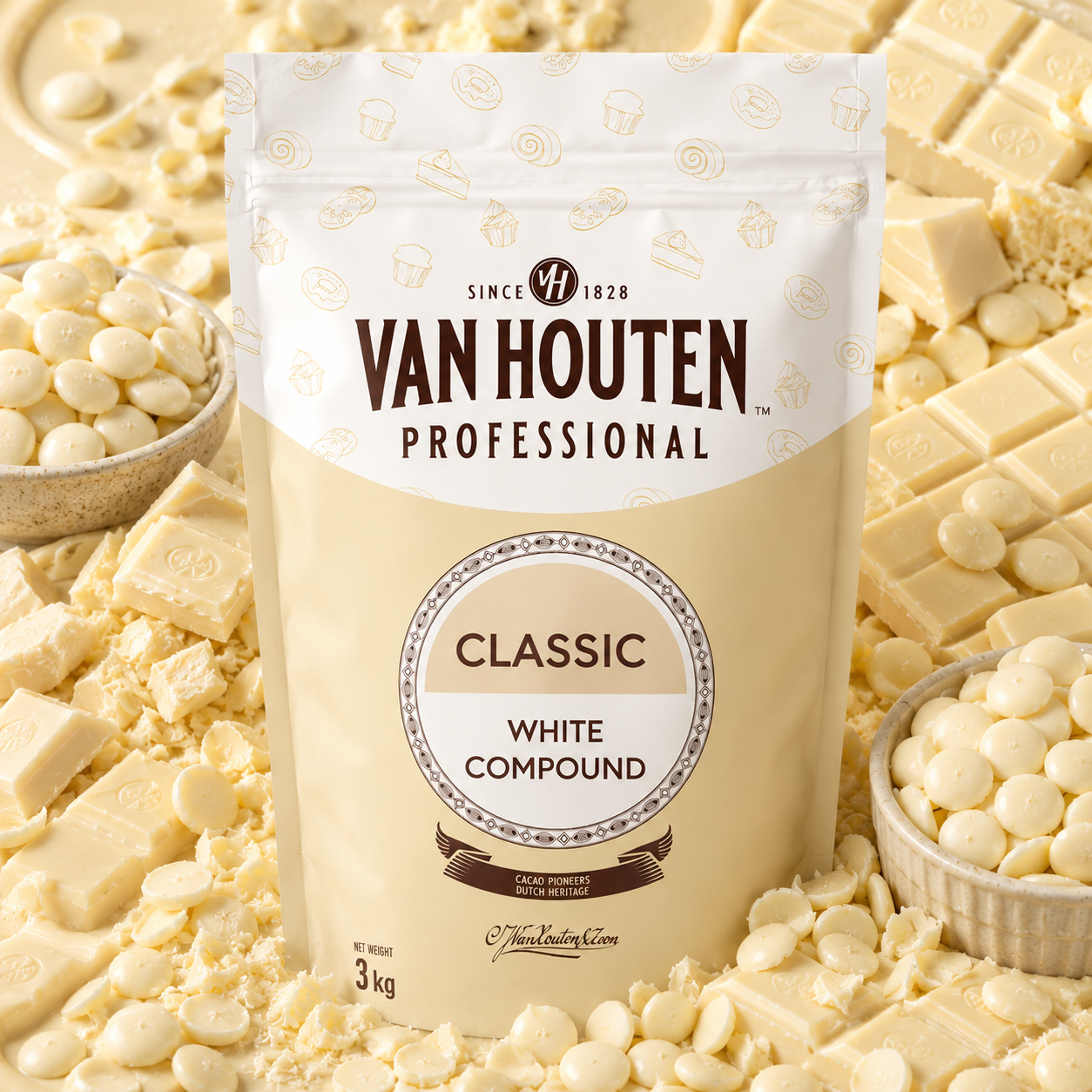 Van Houten Compound White Chocolate - 3kg BB 04/2026