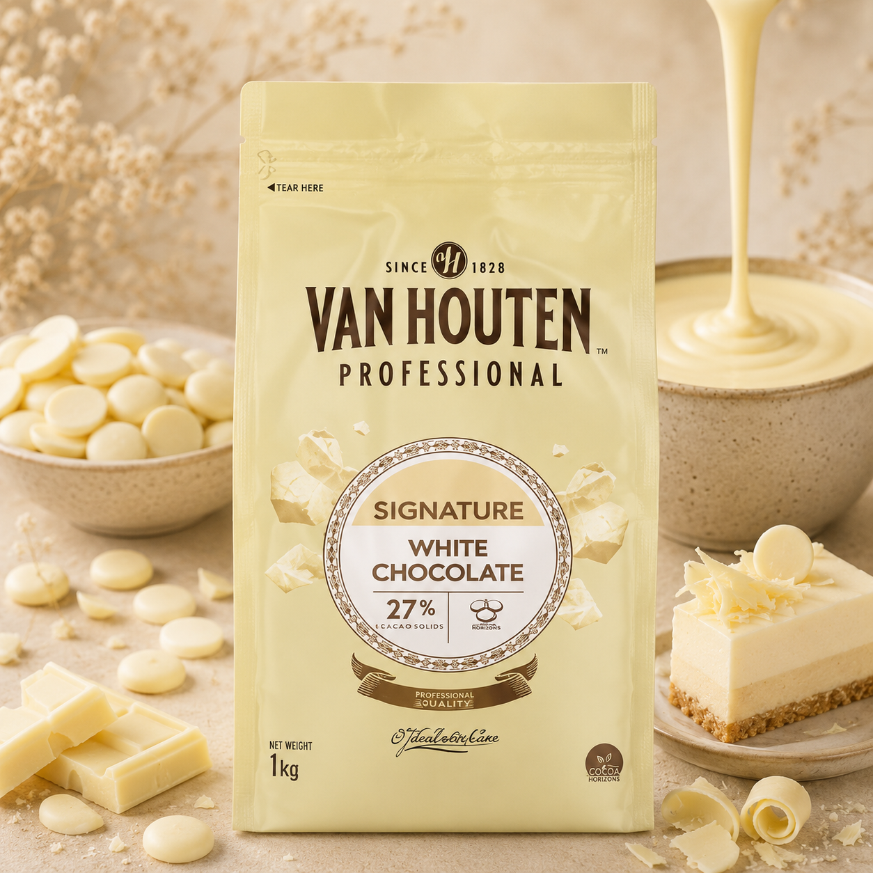 Van Houten Couverture 27% White Chocolate Melts - 1kg (BB April)