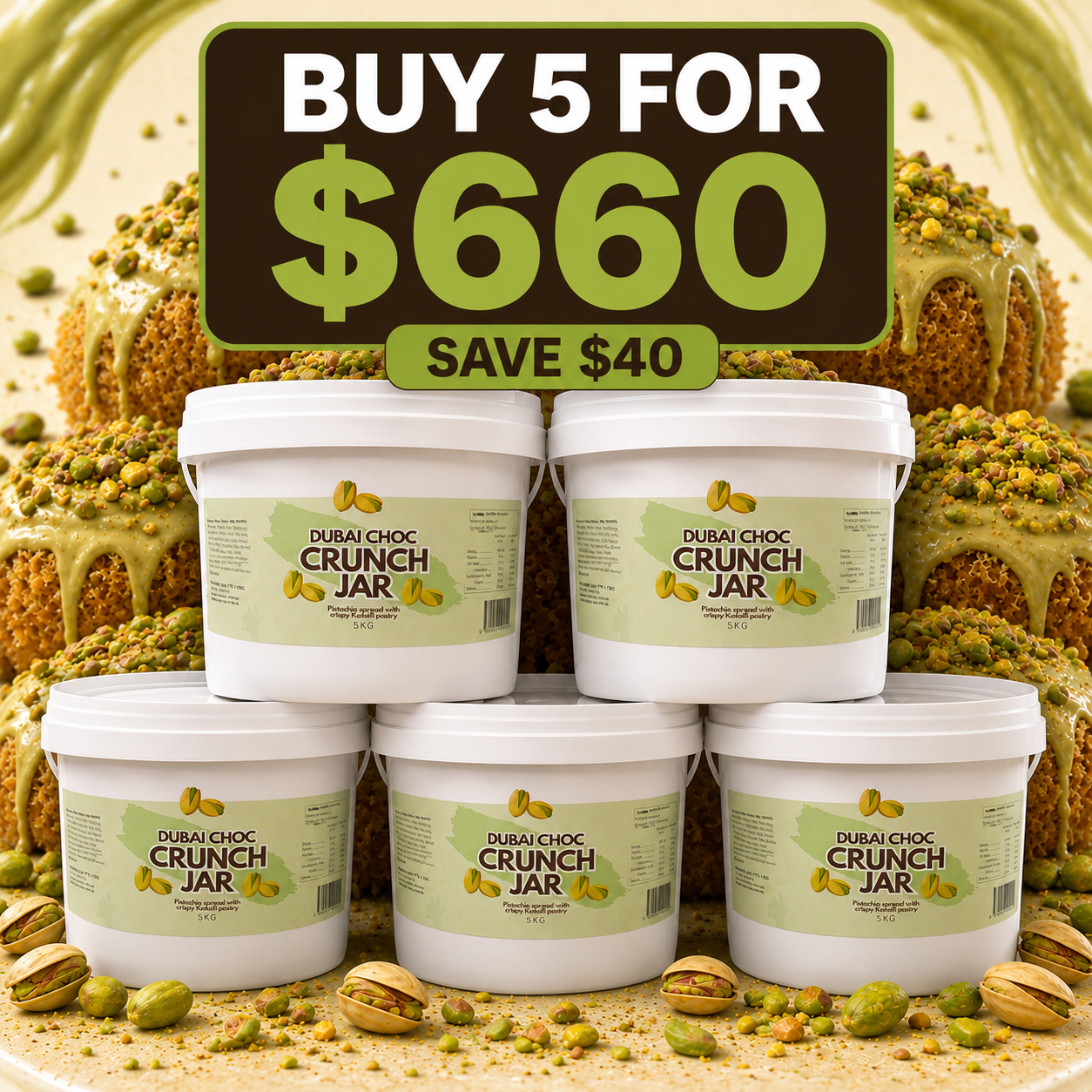 Crunch Jar Pistachio Dubai Spread - 5kg (BULK BUNDLE OF x5)
