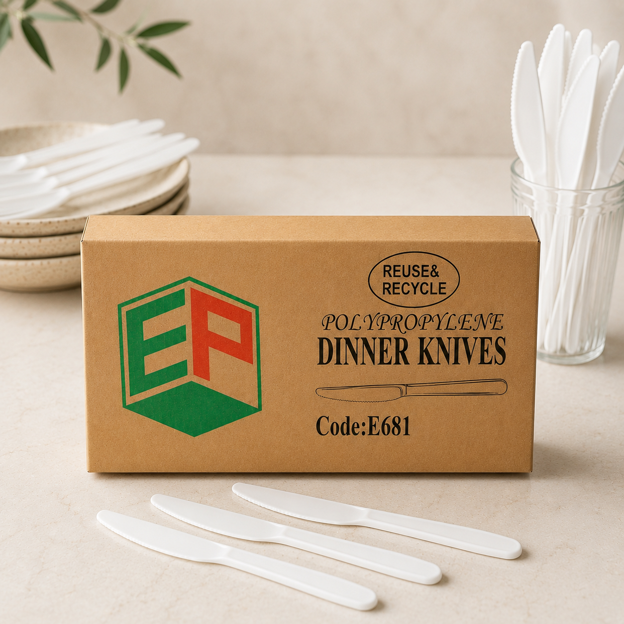 White Disposable Plastic Dinner Knives - 1000pcs