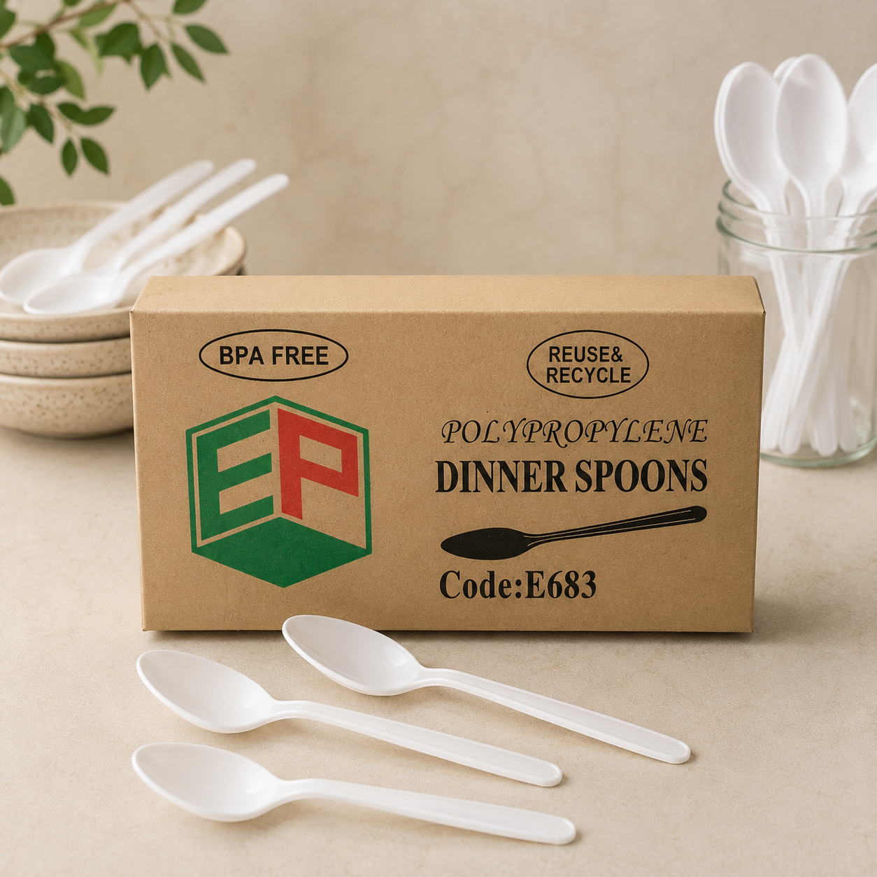 White Disposable Plastic Dinner Spoons - 1000pcs