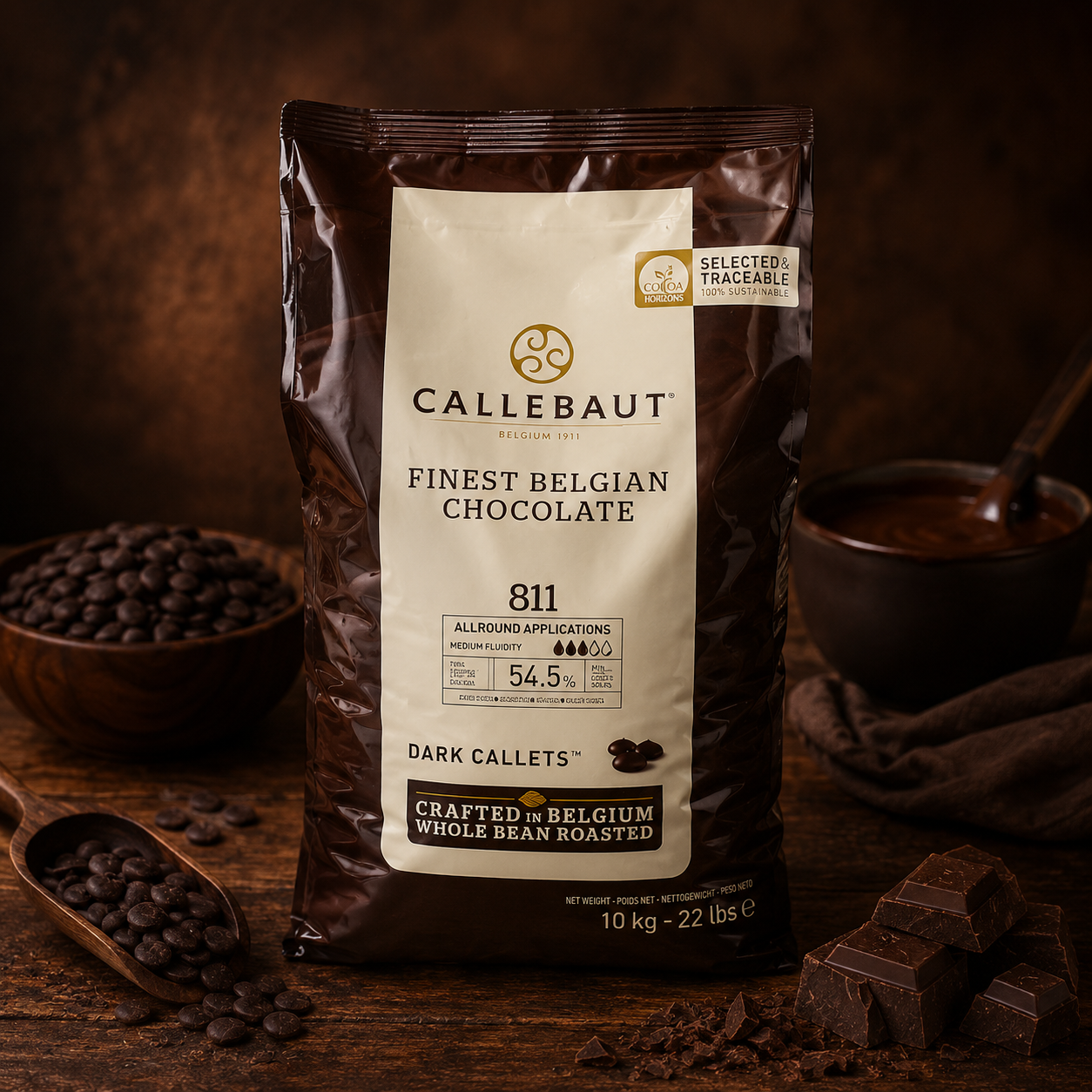 Callebaut 811 54.5% Couverture Dark Chocolate Melts - 10kg