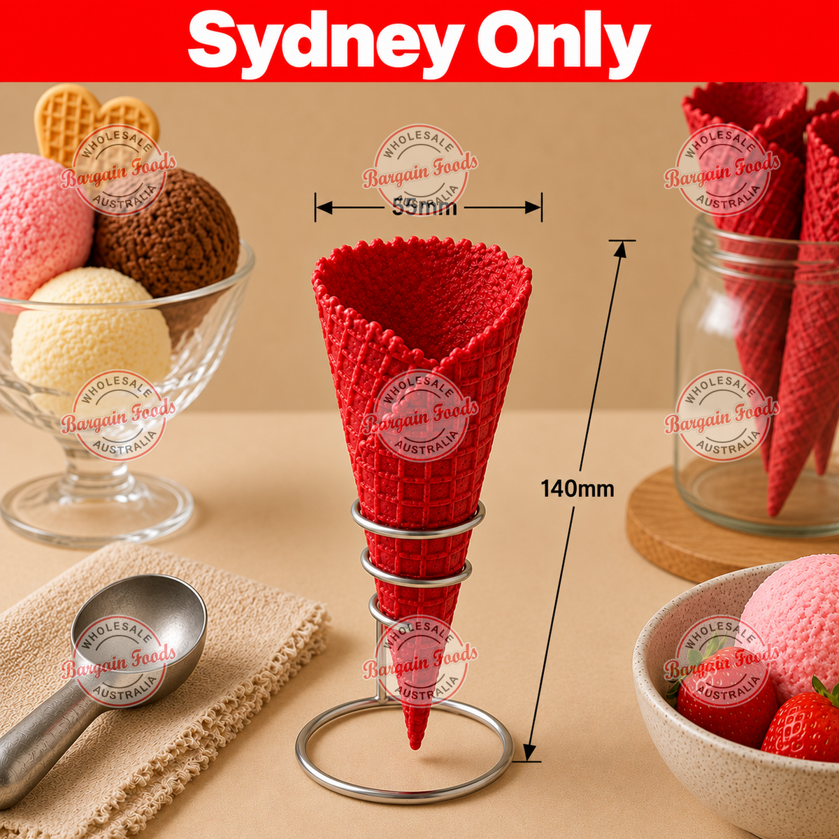 Altimate Natural Waffle Cones Size B RED - 312pcs (BULK)