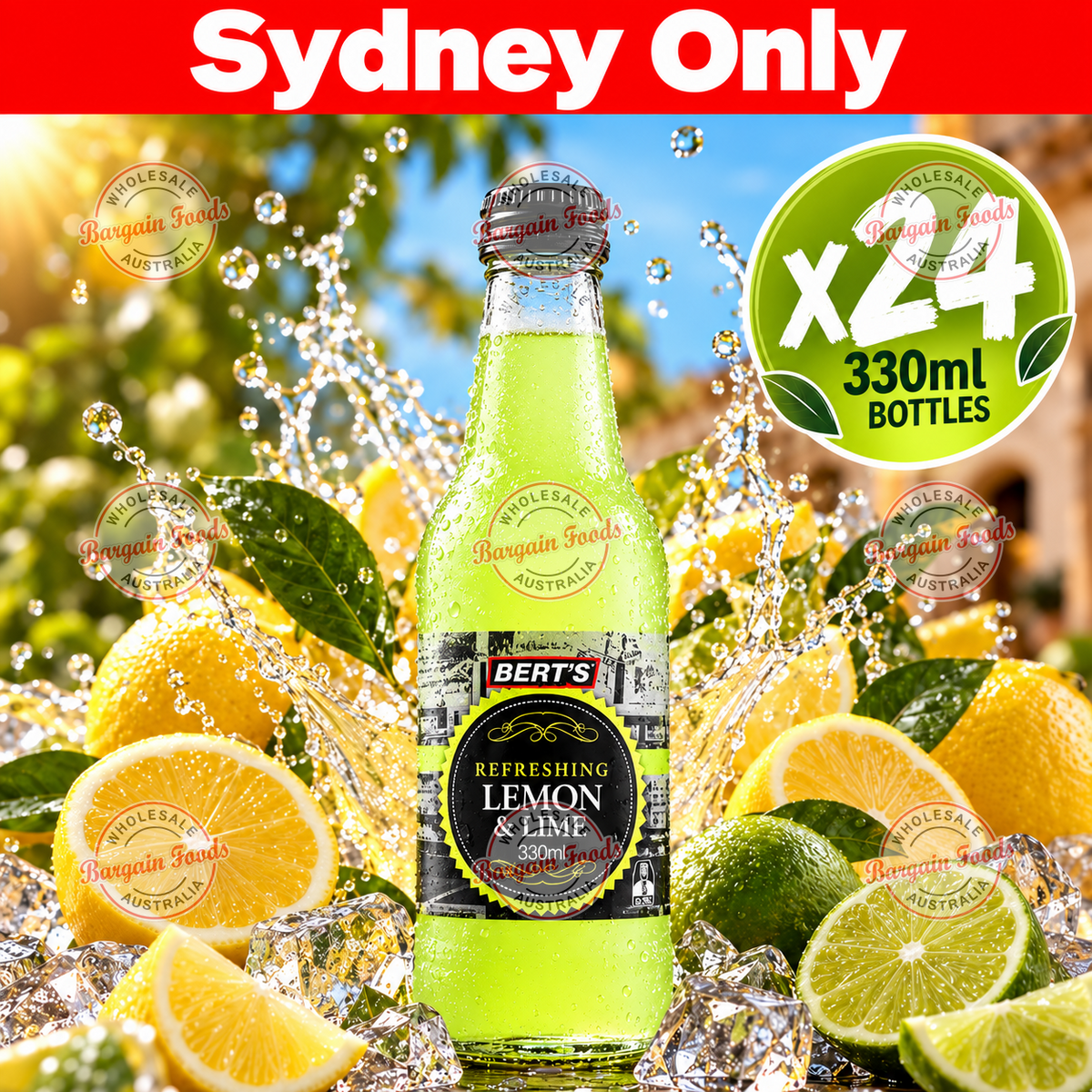 Berts Soda Glass Bottles Lemon & Lime - 330ml x24 (BULK)