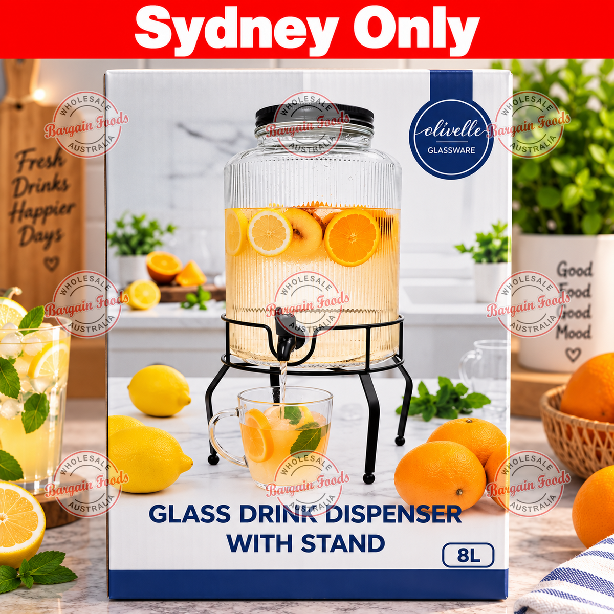 Glass Drink Dispenser With Stand - 8L