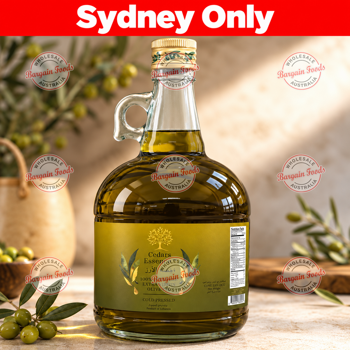 Cedars Essence 100% Lebanese Extra Virgin Olive Oil - 2.85L Glass Bottle