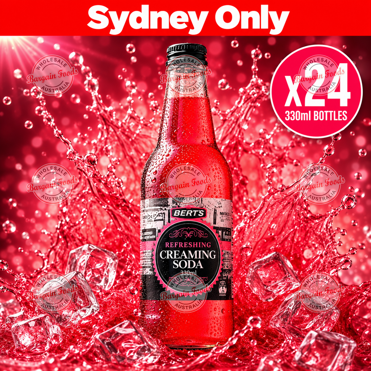 Berts Soda Glass Bottles Creaming Soda - 330ml x24 (BULK)