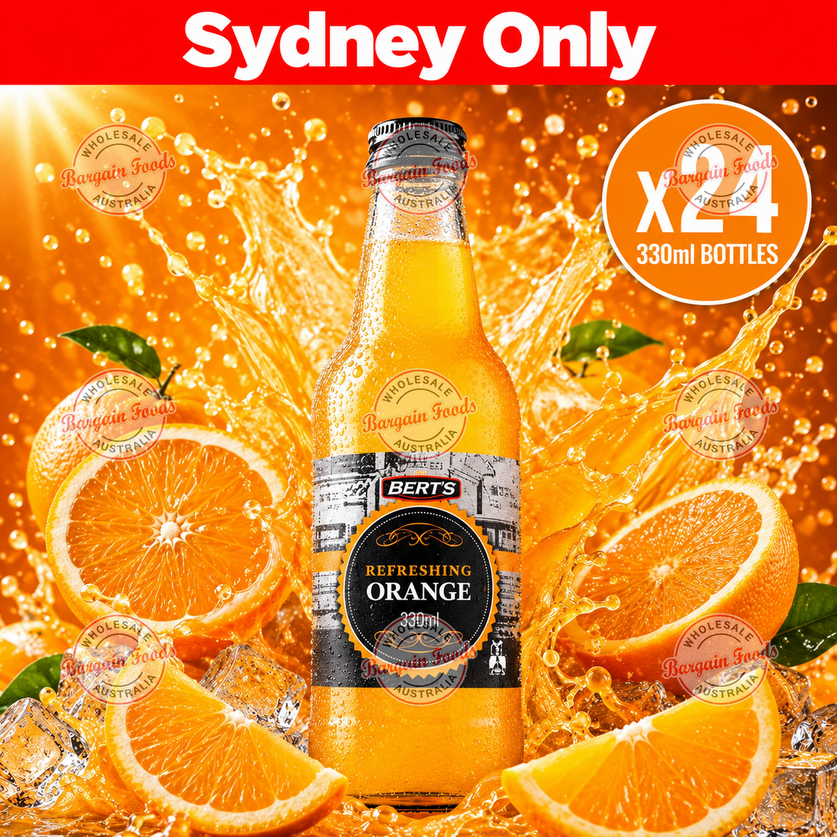 Berts Soda Glass Bottles Orange - 330ml x24 (BULK)