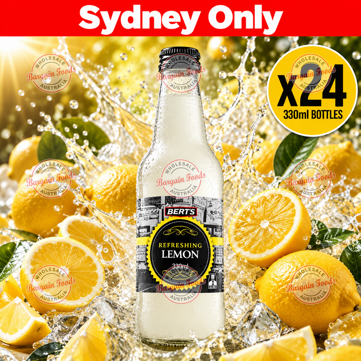 Berts Soda Glass Bottles Lemon - 330ml x24 (BULK)