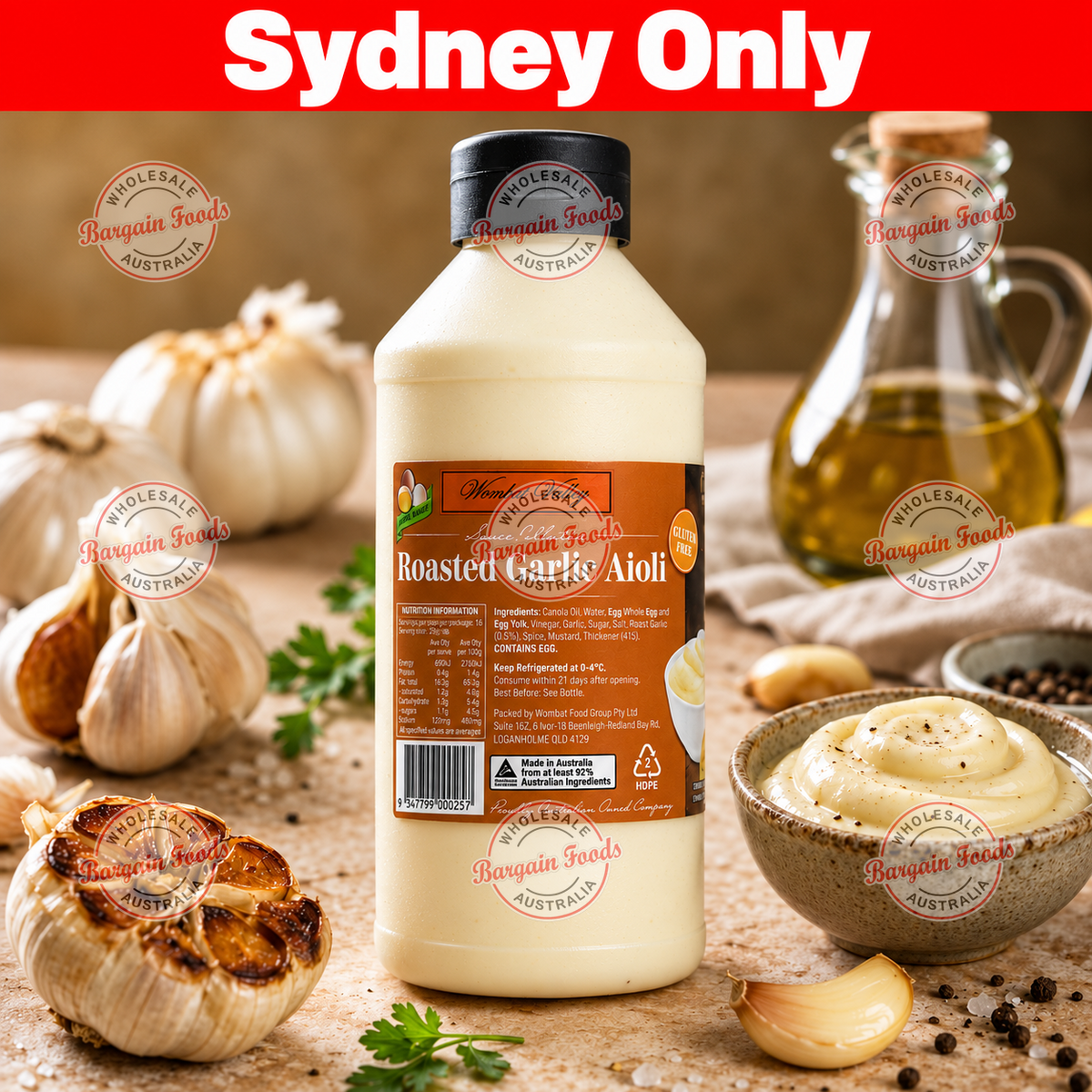 Wombat Valley Roasted Garlic Aioli Sauce - 1kg