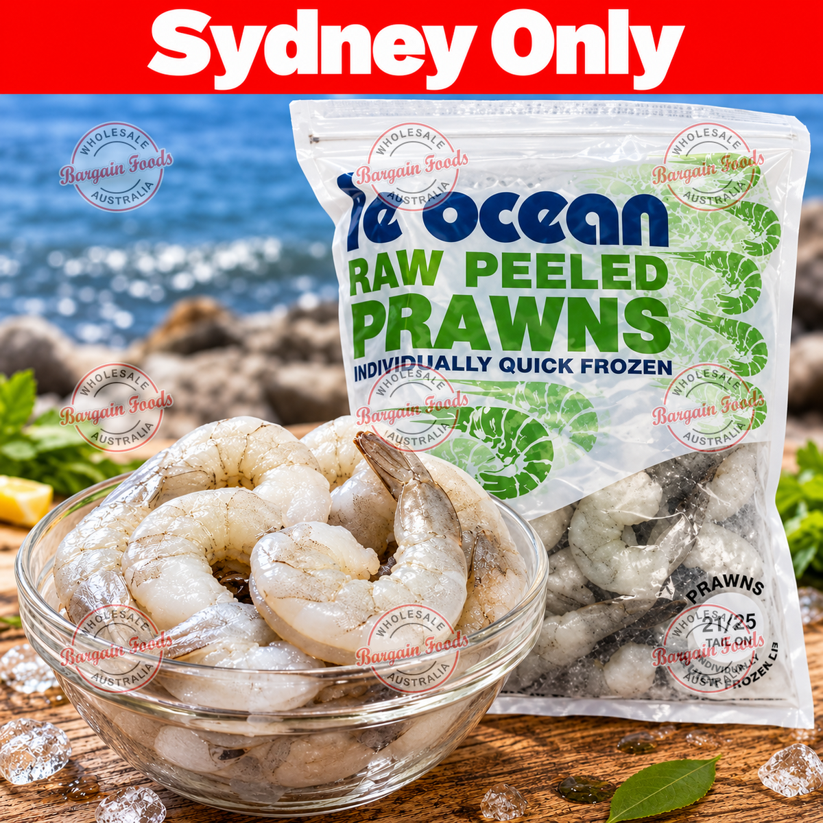 Le Ocean Raw Peeled Prawns (Tails on) - 700g 21/25pcs
