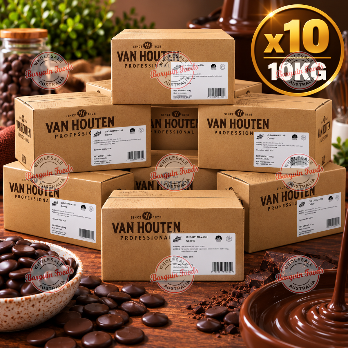 Van Houten 53.8% Couverture Dark Chocolate - 10kg x10 (BULK)