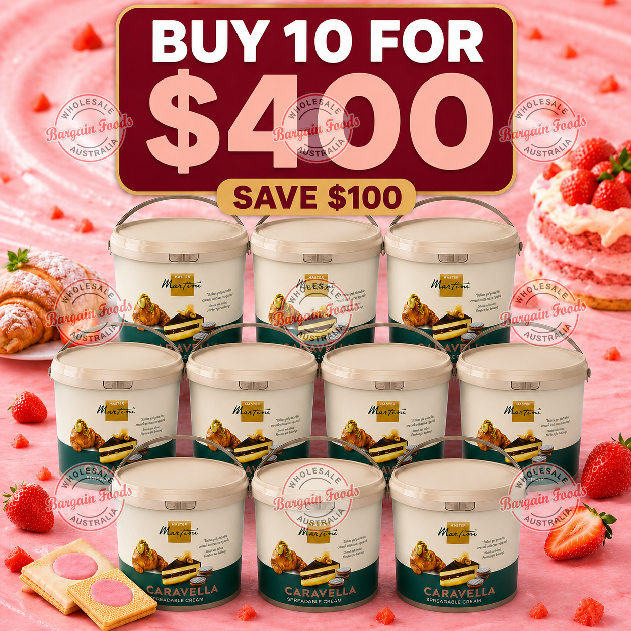 Master Martini Gran Fragola Strawberry Cream Spread - 5kg (BULK BUNDLE OF x10) BB 07/2026 + 3 Month Extension From Manufacture