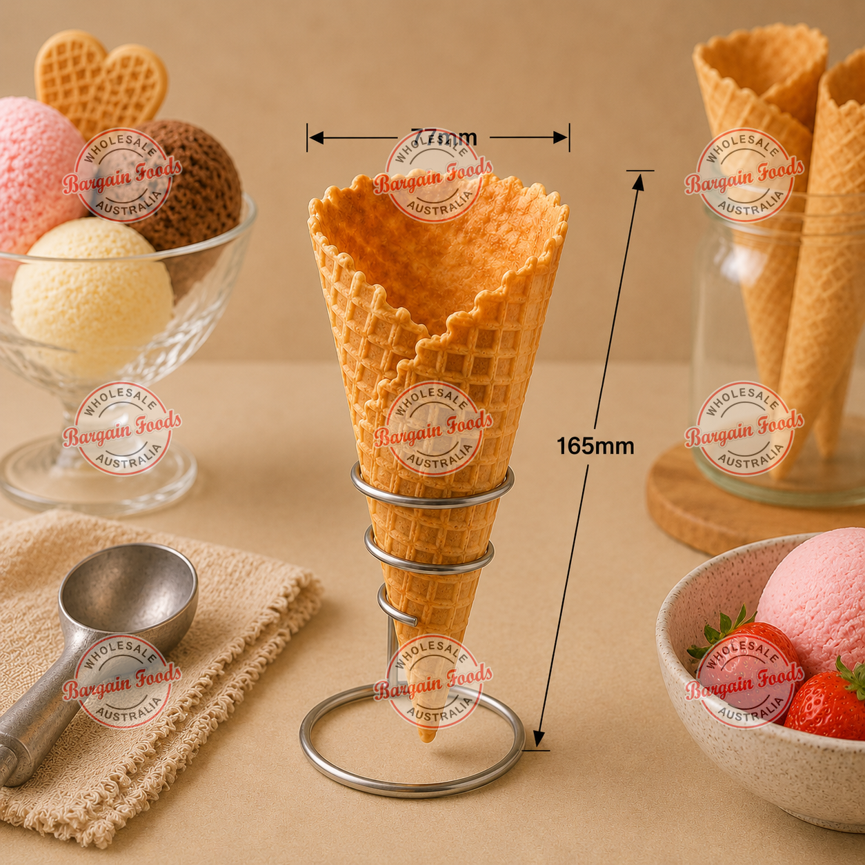 Altimate Natural Waffle Cones Size D - 156pcs (BULK)