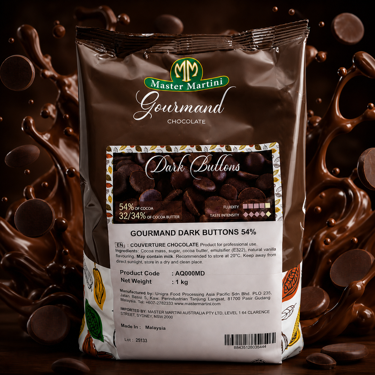 Master Martini 54% Couverture Dark Chocolate Melts - 1kg