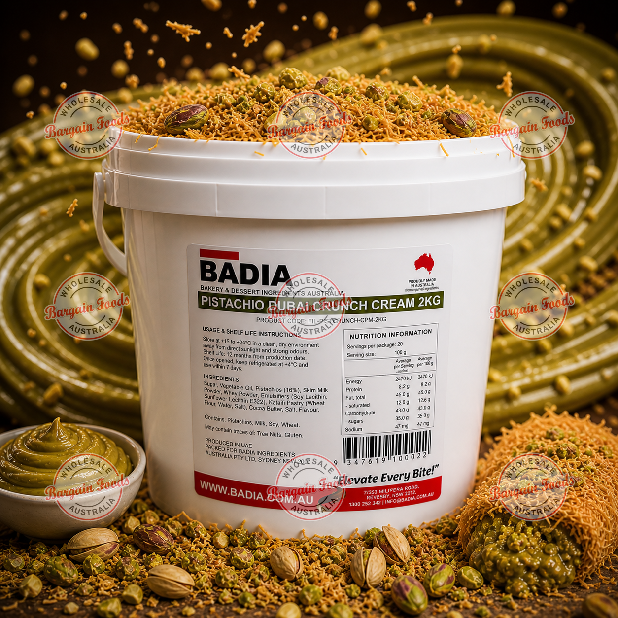 Badia Pistachio Dubai Crunch Spread - 2kg