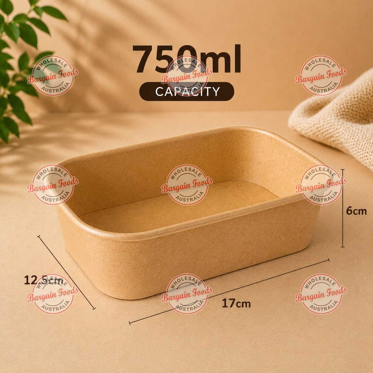 Brown Kraft Rectangular Containers 750ml - 300pcs (BULK)