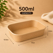 Brown Kraft Rectangular Containers 500ml - 300pcs (BULK)