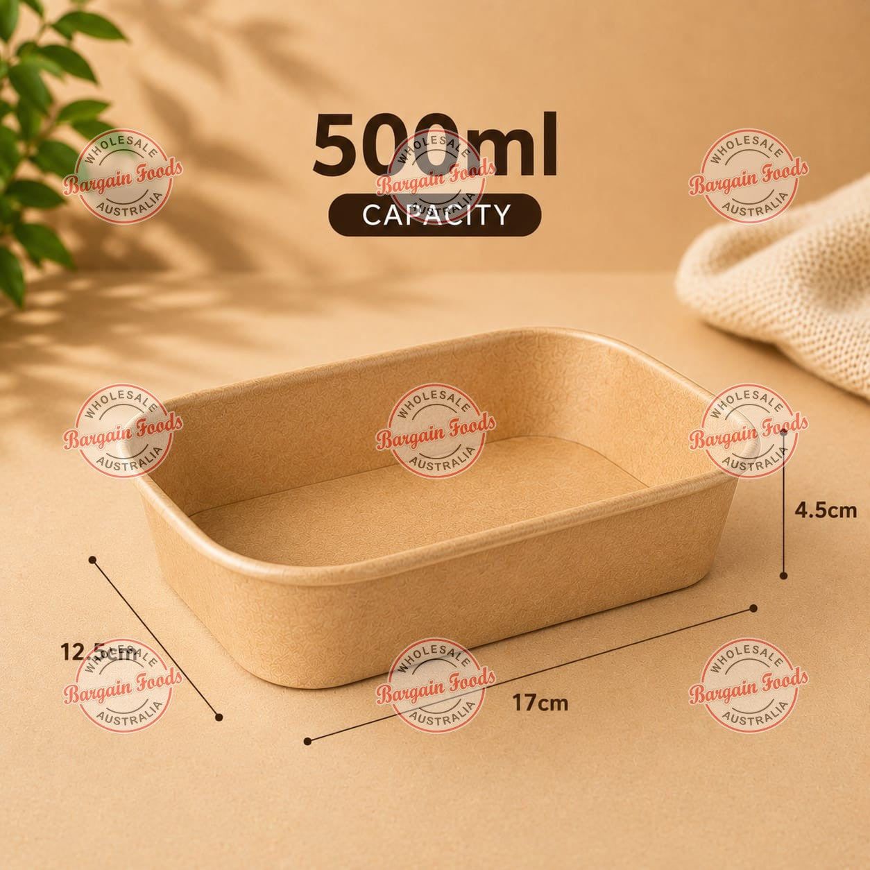 Brown Kraft Rectangular Containers 500ml - 300pcs (BULK)