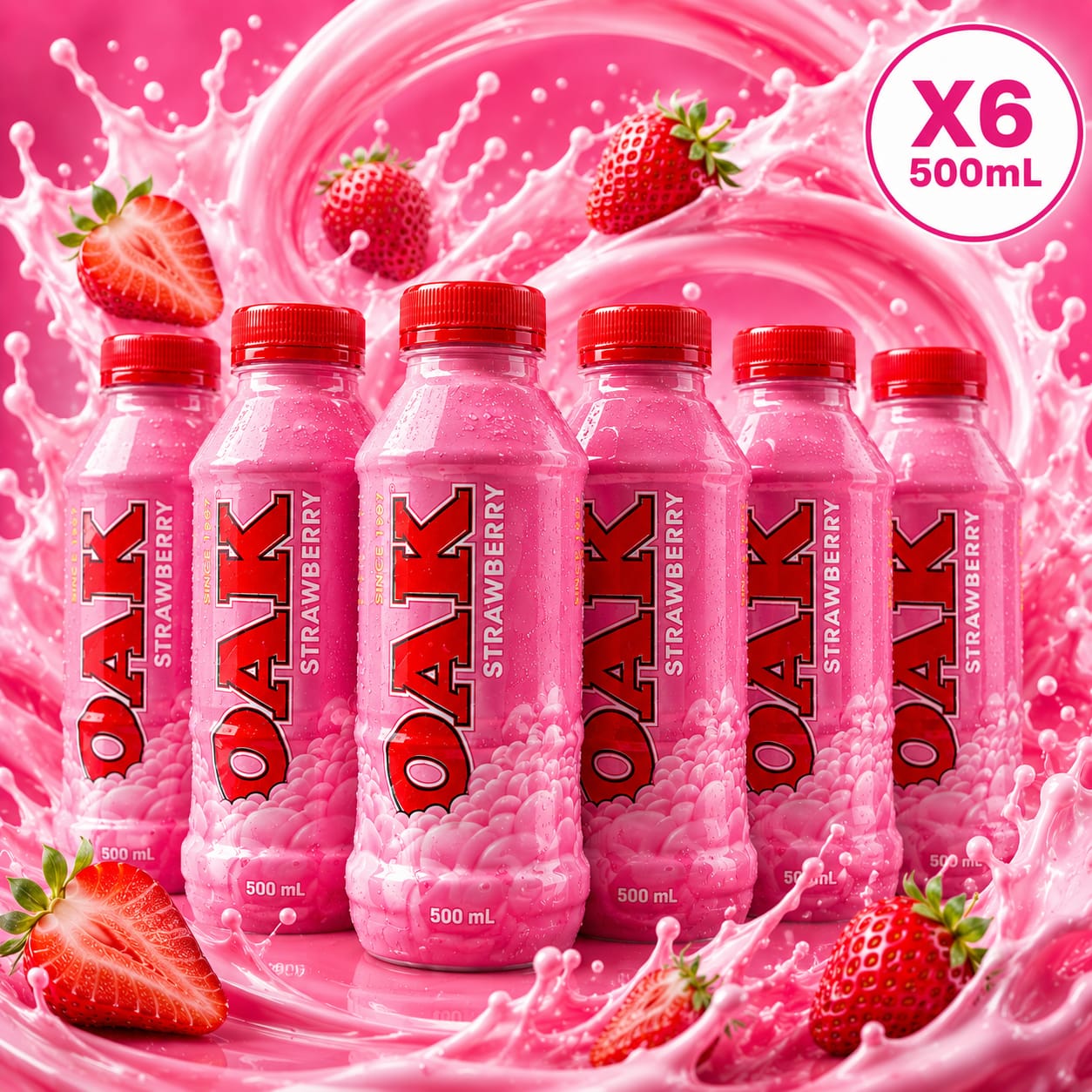 Oak UHT Strawberry Flavoured Milk - 500ml x6