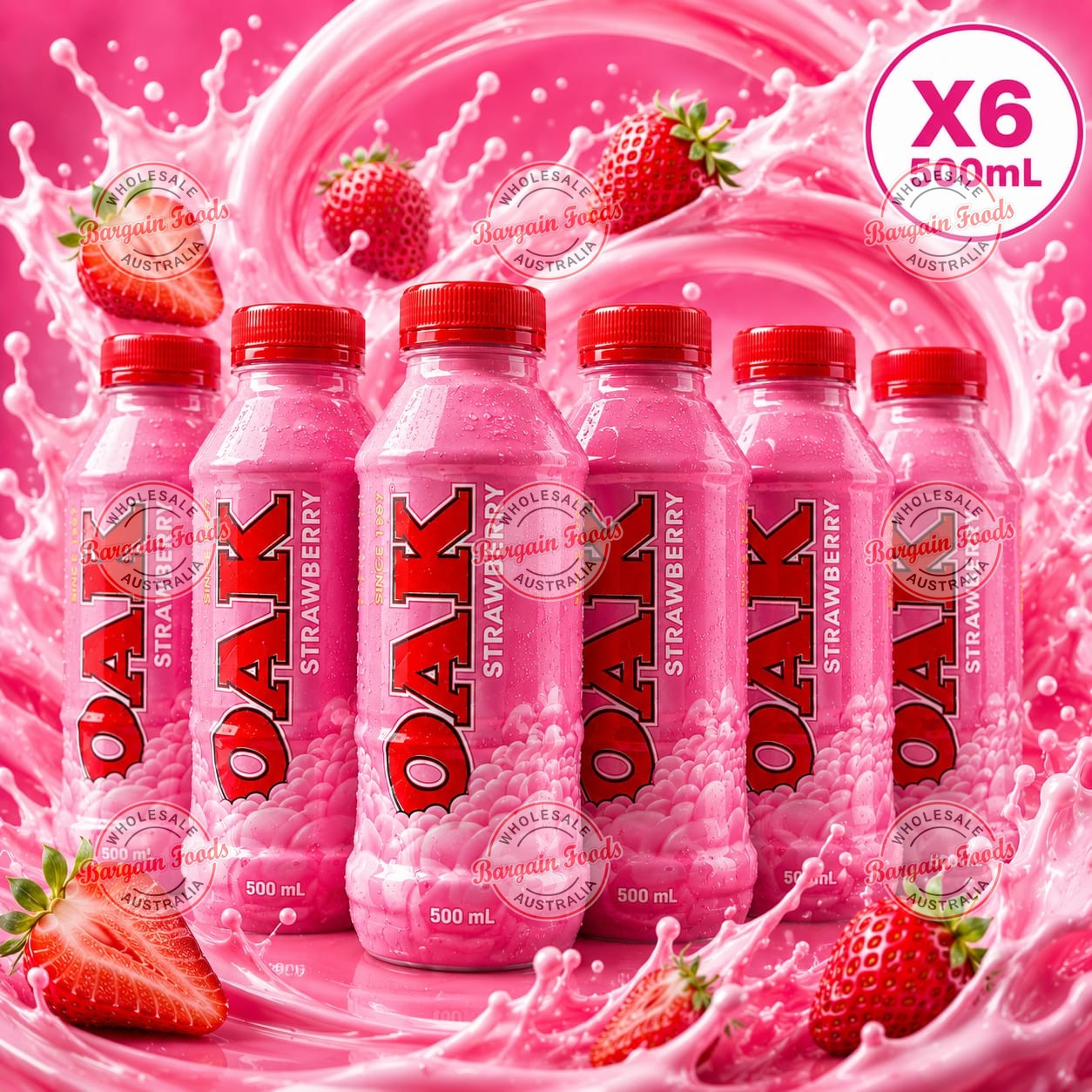Oak UHT Strawberry Flavoured Milk - 500ml x6