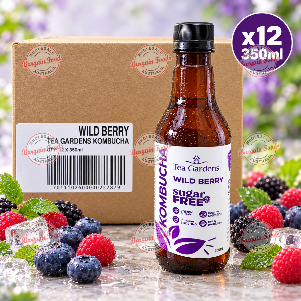 Tea Gardens Kombucha Wild Berry - 350ml x12 (BULK)