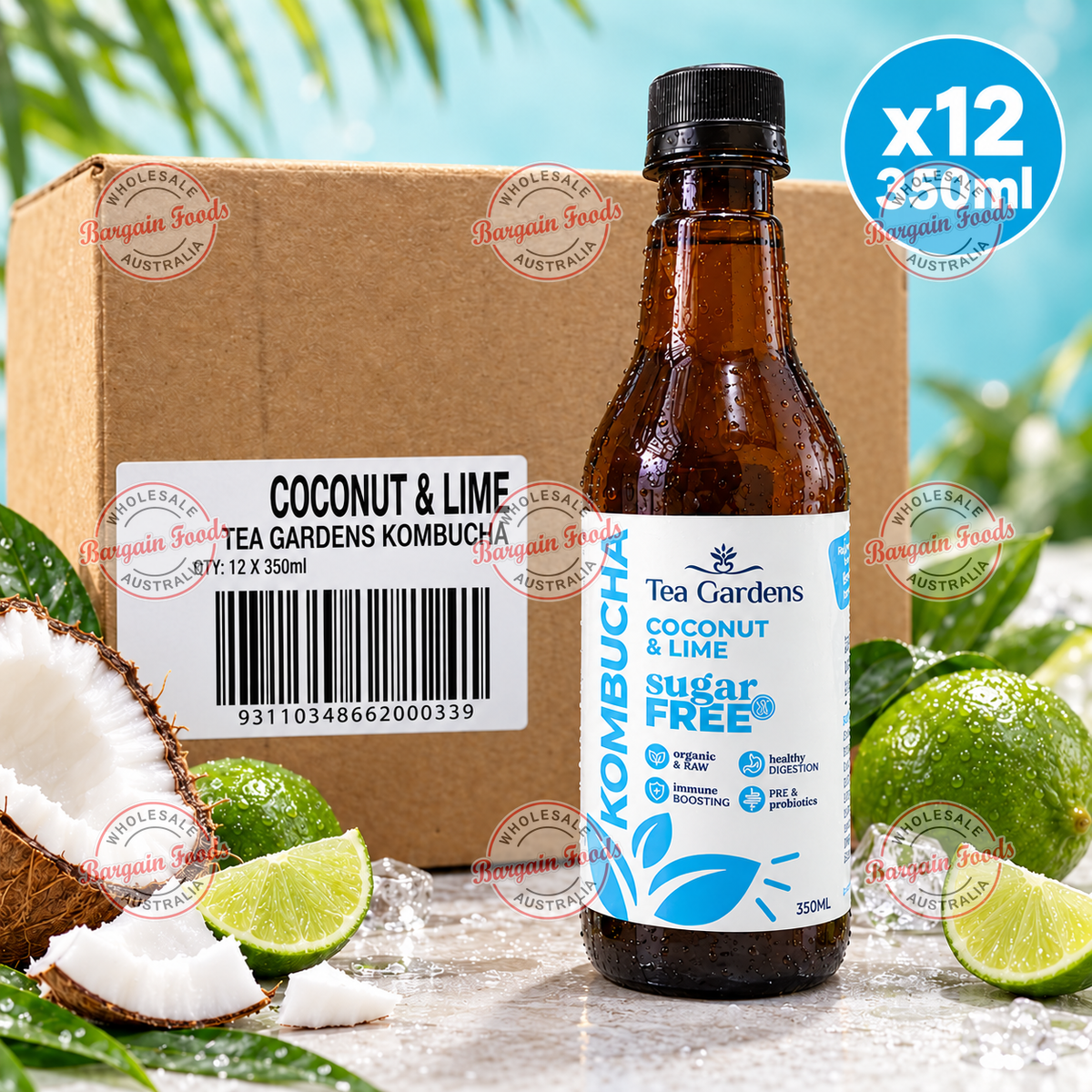 Tea Gardens Kombucha Coconut & Lime - 350ml x12 (BULK)