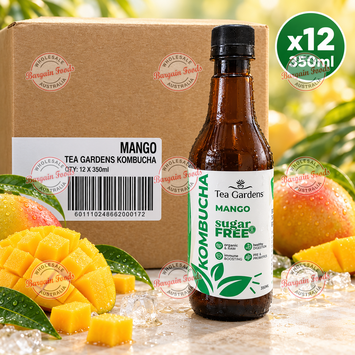 Tea Gardens Kombucha Mango - 350ml x12 (BULK)