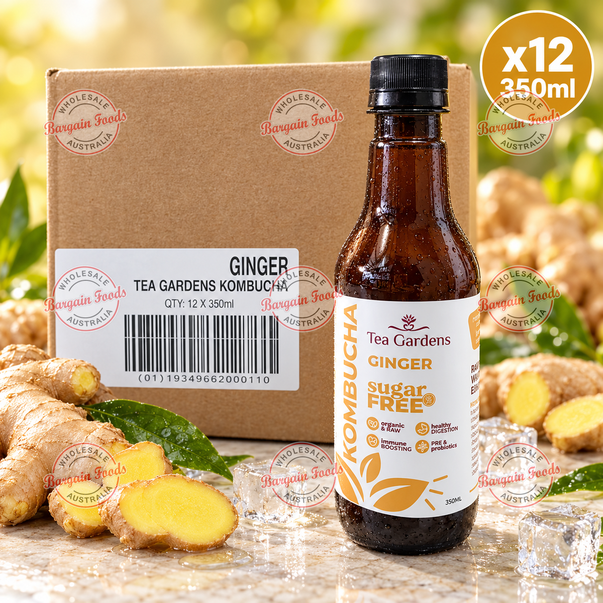Tea Gardens Kombucha Ginger - 350ml x12 (BULK)