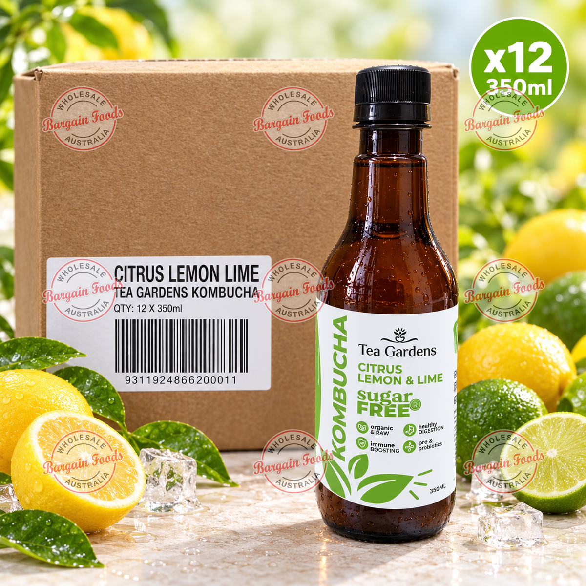 Tea Gardens Kombucha Citrus Lemon & Lime - 350ml x12 (BULK)