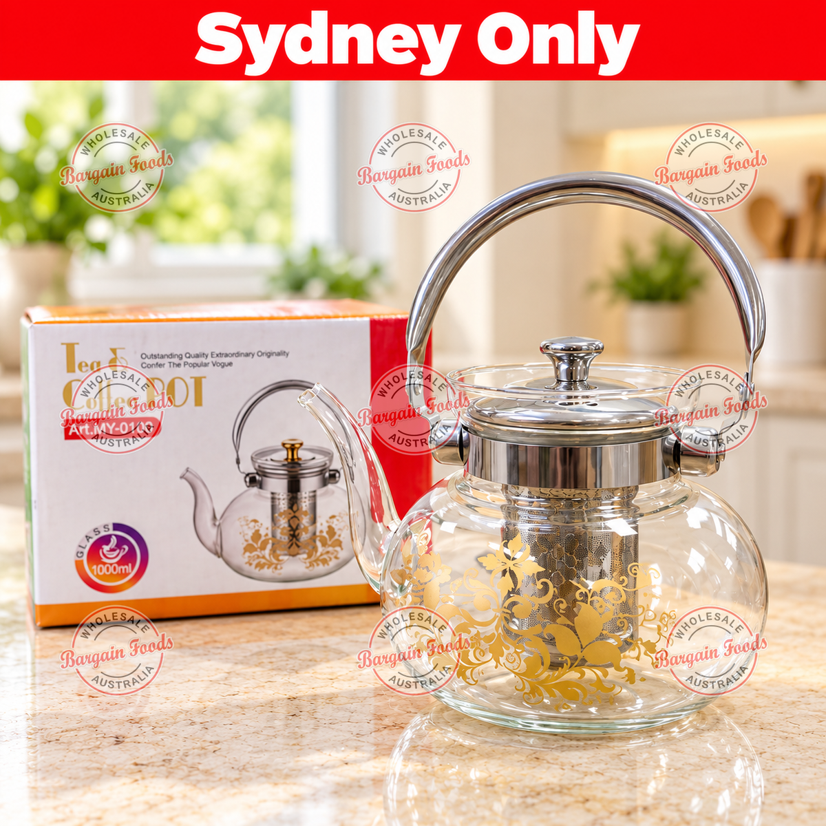 Heat Resistent Glass Tea Pot - 1L CLEARANCE