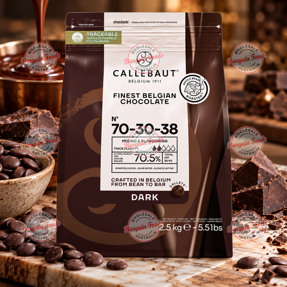 Callebaut 70-30-38 70.5% Couverture Dark Chocolate - 2.5kg