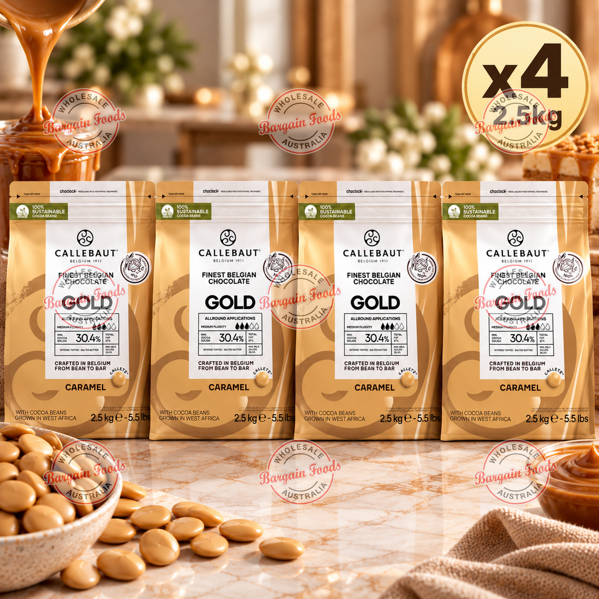 Callebaut Gold 30.4% Couverture Chocolate - 2.5kg x4 (BULK)