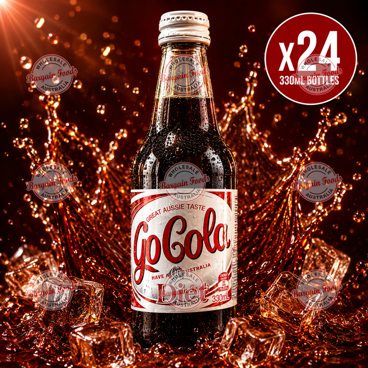 Berts Soda Glass Bottles Go Cola Diet - 330ml x24 (BULK)