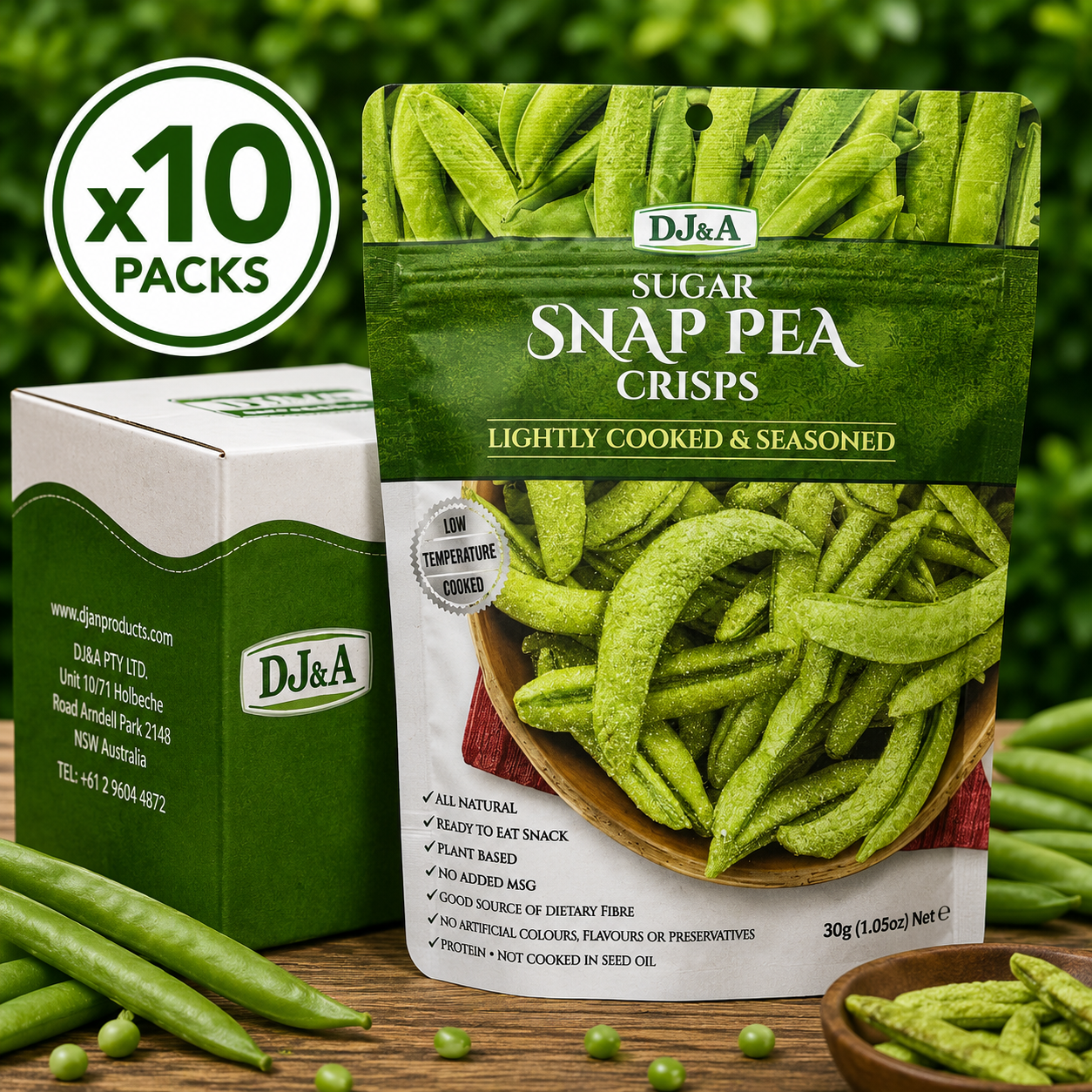 DJ&A Sugar Snap Pea Crisps - 30g x10 (BULK)